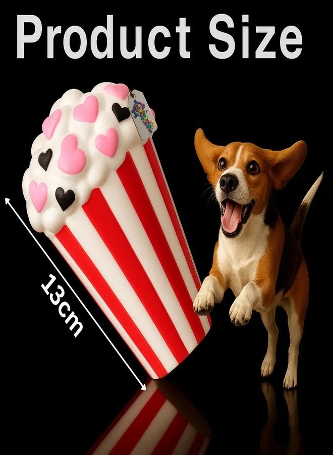 Western Era Ice Cream Cup Squeaky Toy for Dogs | Cute Popcorn Style Dog Chew Toy with Squeaker | Soft Rubber Fun for Puppies & Small Breeds | Red-White Cup Design | Chew Dog Toy for Playtime - Image 3